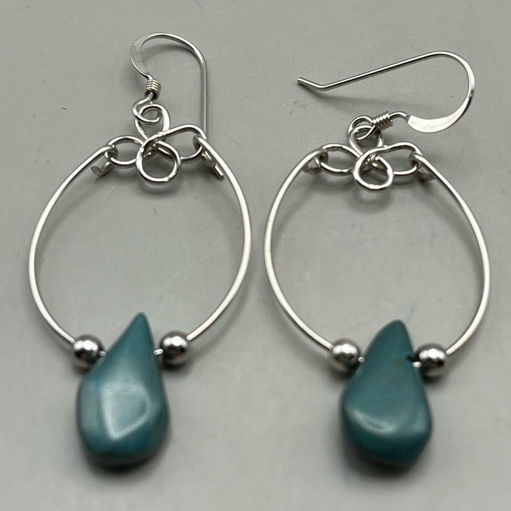Handcrafted Sterling Silver and Turquoise Teardrop Earrings - unique gift